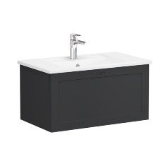 Vitra Root Classic 68796 Lavabo Dolabı, Tek Çekmeceli, 80 Cm, Mat Grafit, Köşeli Lavabolu